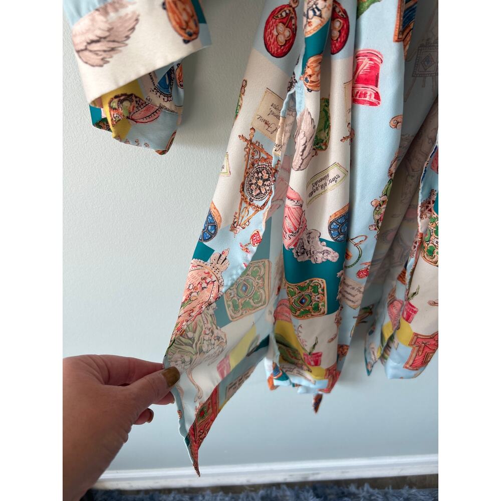 Lyre Bird Light Blue Printed Satin Robe Extra Small - Picture 4 of 6
